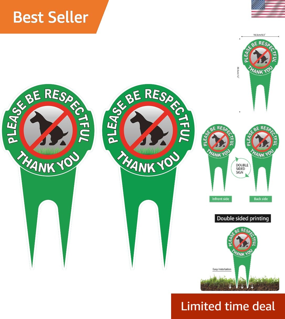 Easy Install Double-Sided Dog Sign – 2 Pack, 12″ x 6″ – Lawn Care Essential