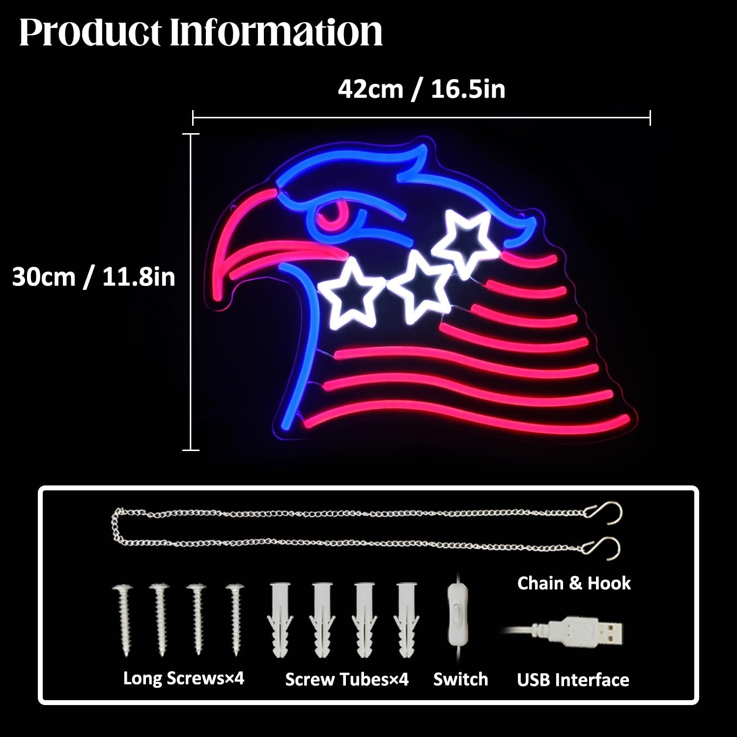Patriotic Eagle Neon Sign – USA Flag LED Wall Decor for 4th of July, Memorial Da