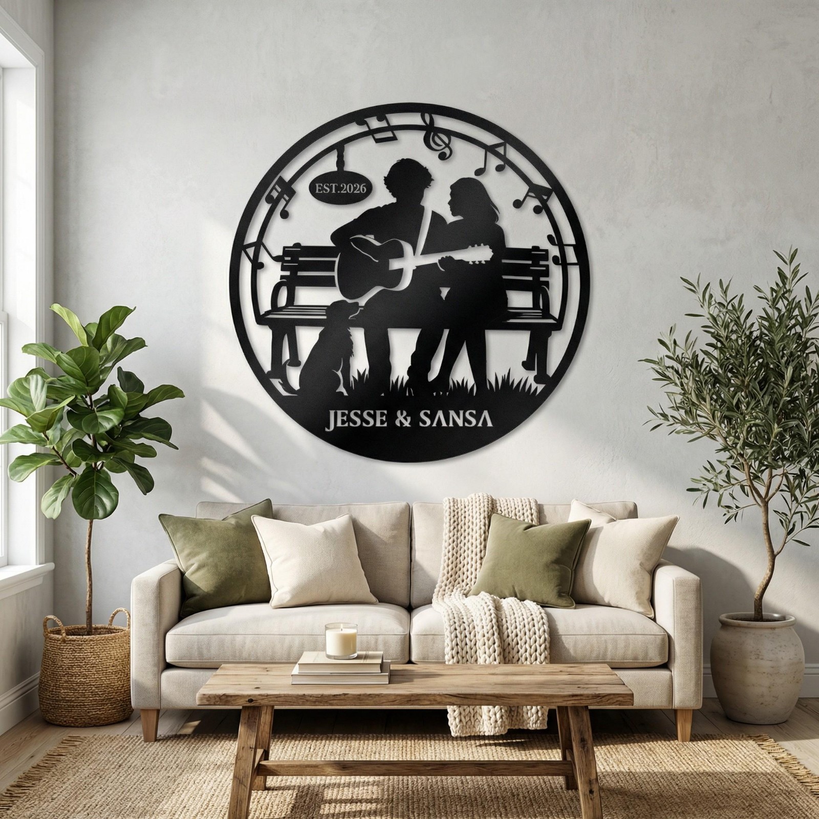 Personalized Guitar Couple Metal Wall Art, Music Lover Anniversary Gift Sign