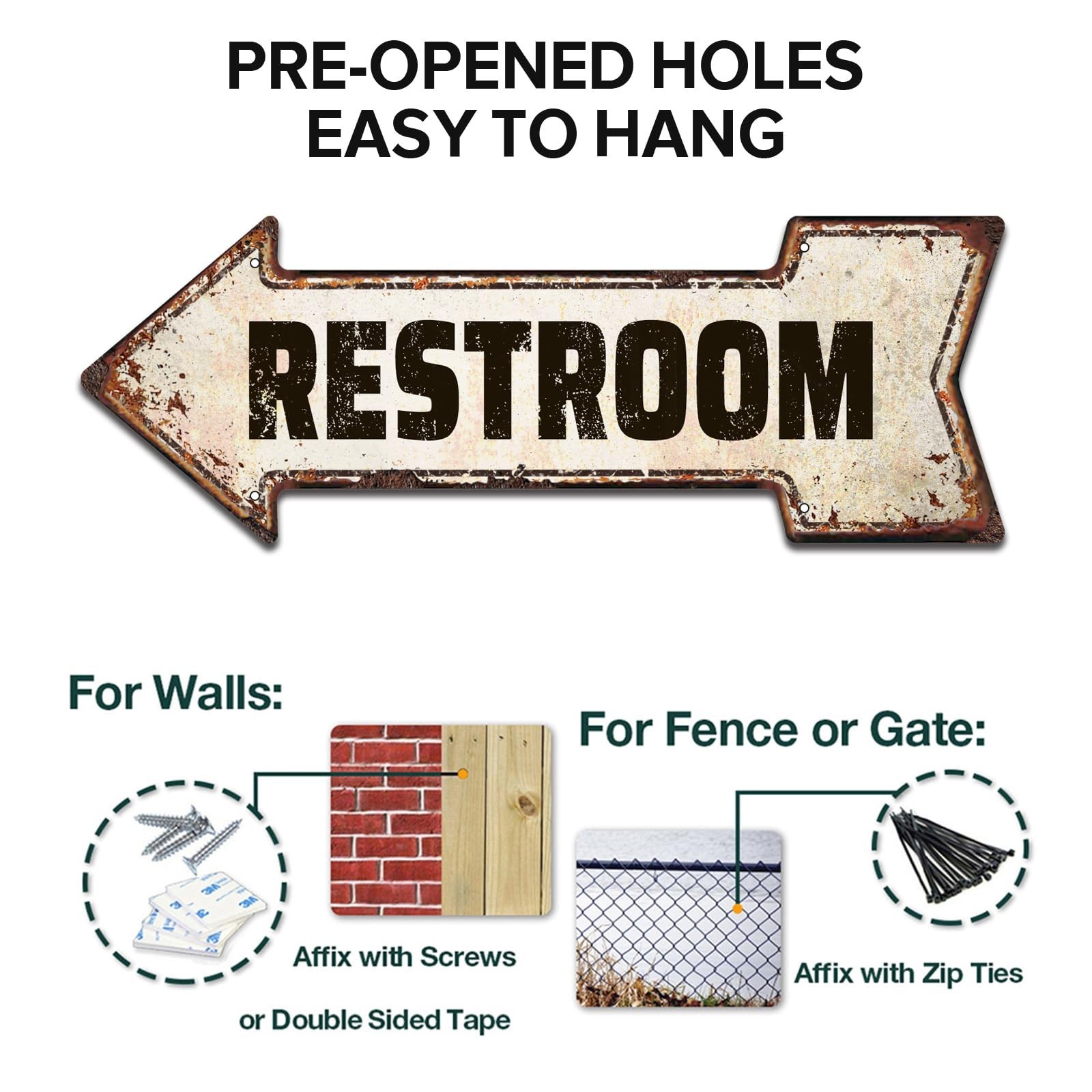 Rustic Left Arrow Restroom Sign – Vintage Metal Toilet Decor, 6×18 Inch Home Acc