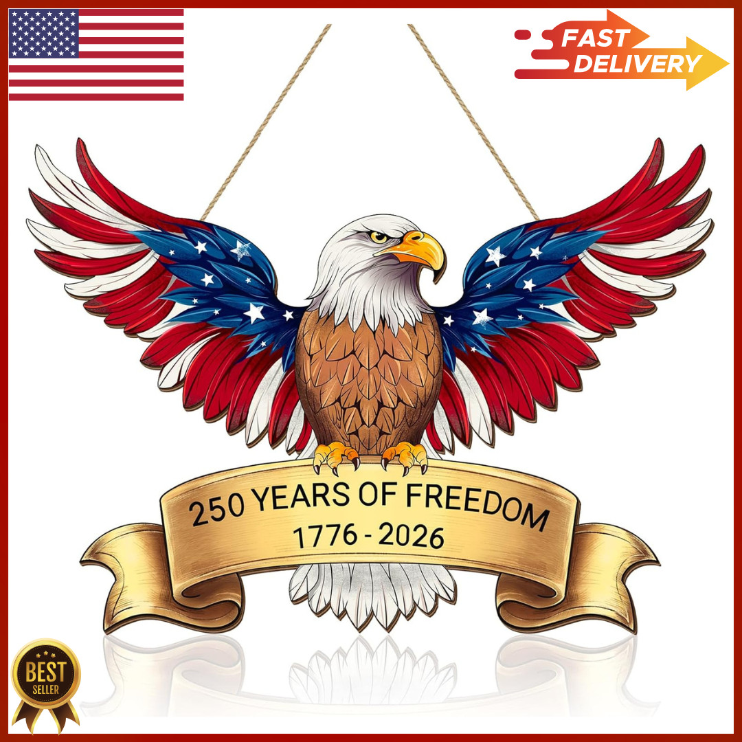 250th Anniversary 4th of July Door Sign, American Eagle 1776-2026 Wreath Patriot