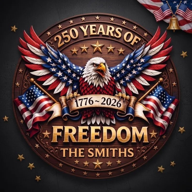Personalized America 250 Years Wooden Sign, US Flag Eagle Door Hanger