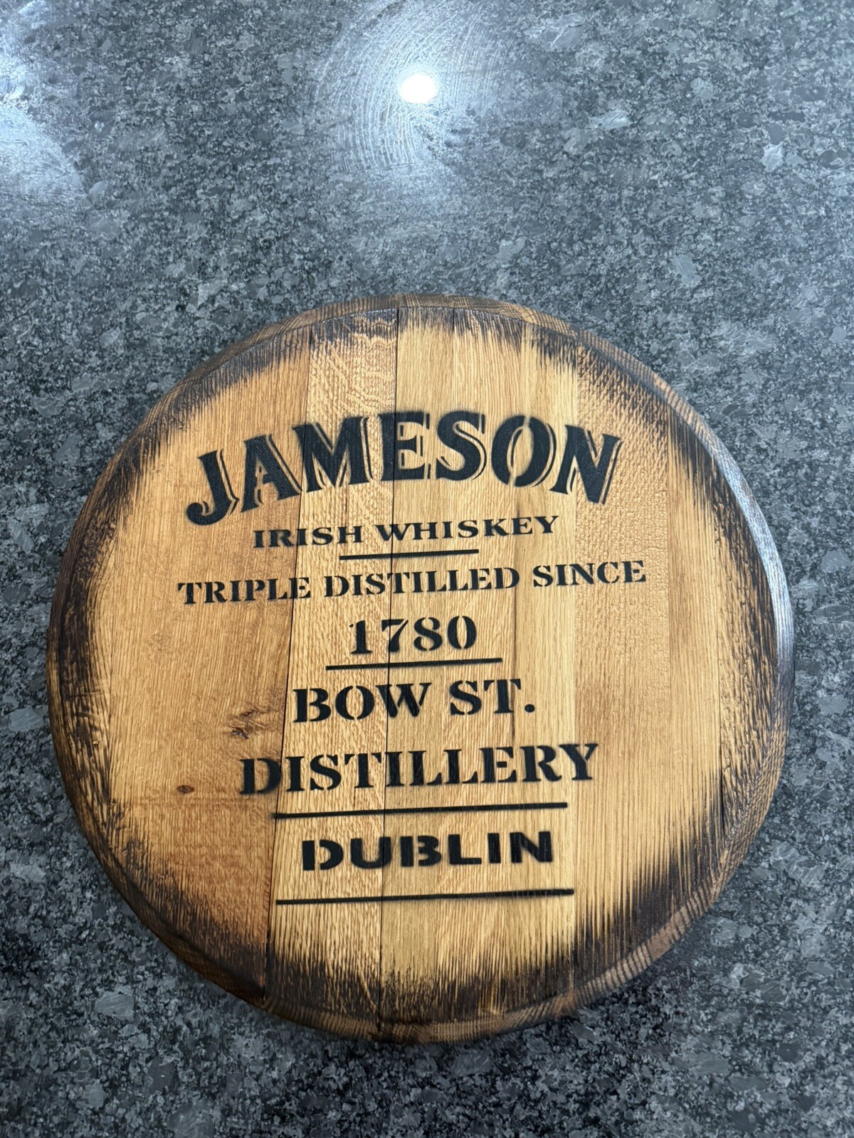(Jameson Irish Whiskey) Bar Decor Barrel Head/ Lid wood wall art 21”dia
