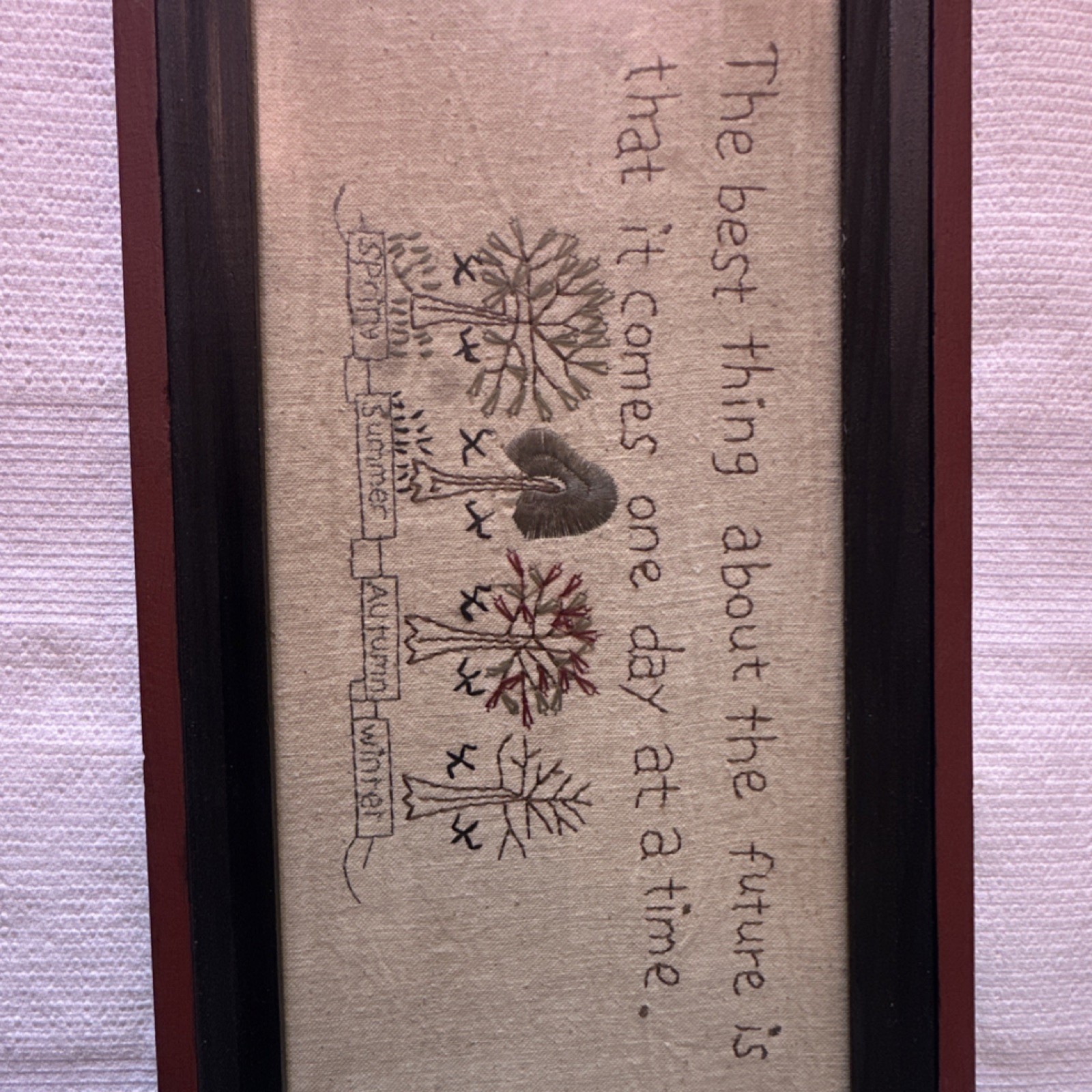 Framed Embroidered Rustic Nature Quote Wood Picture Vertical Rectangular Decor