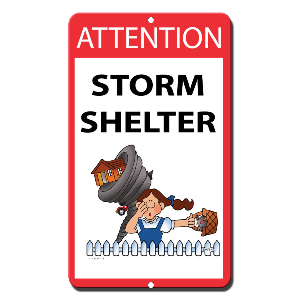 Attention Storm Shelter Novelty Funny Metal Sign 8 in x 12 in