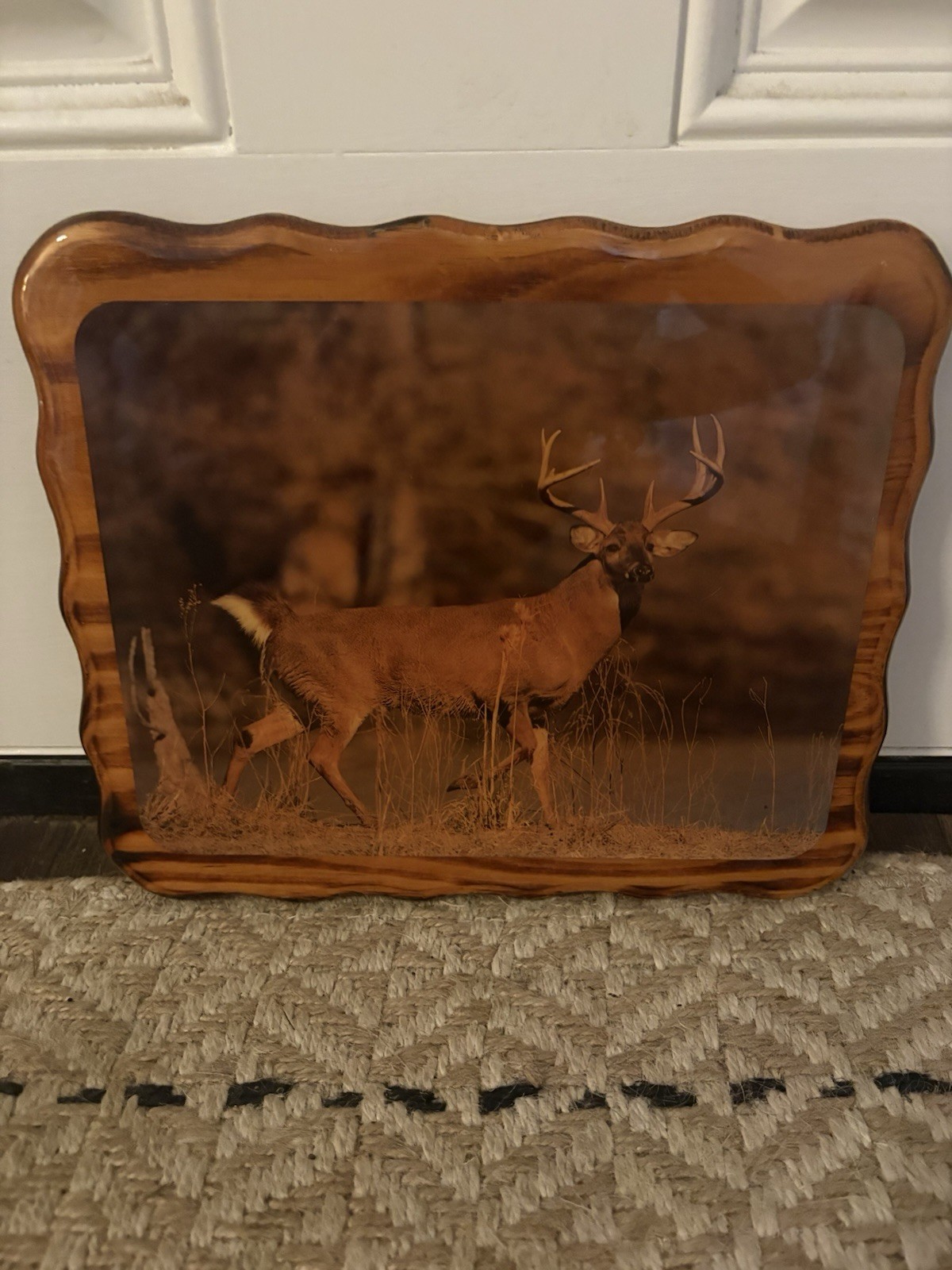 Rustic Wood Deer Buck Wall Plaque, Rectangular Brown Horizontal, Wall Mounted