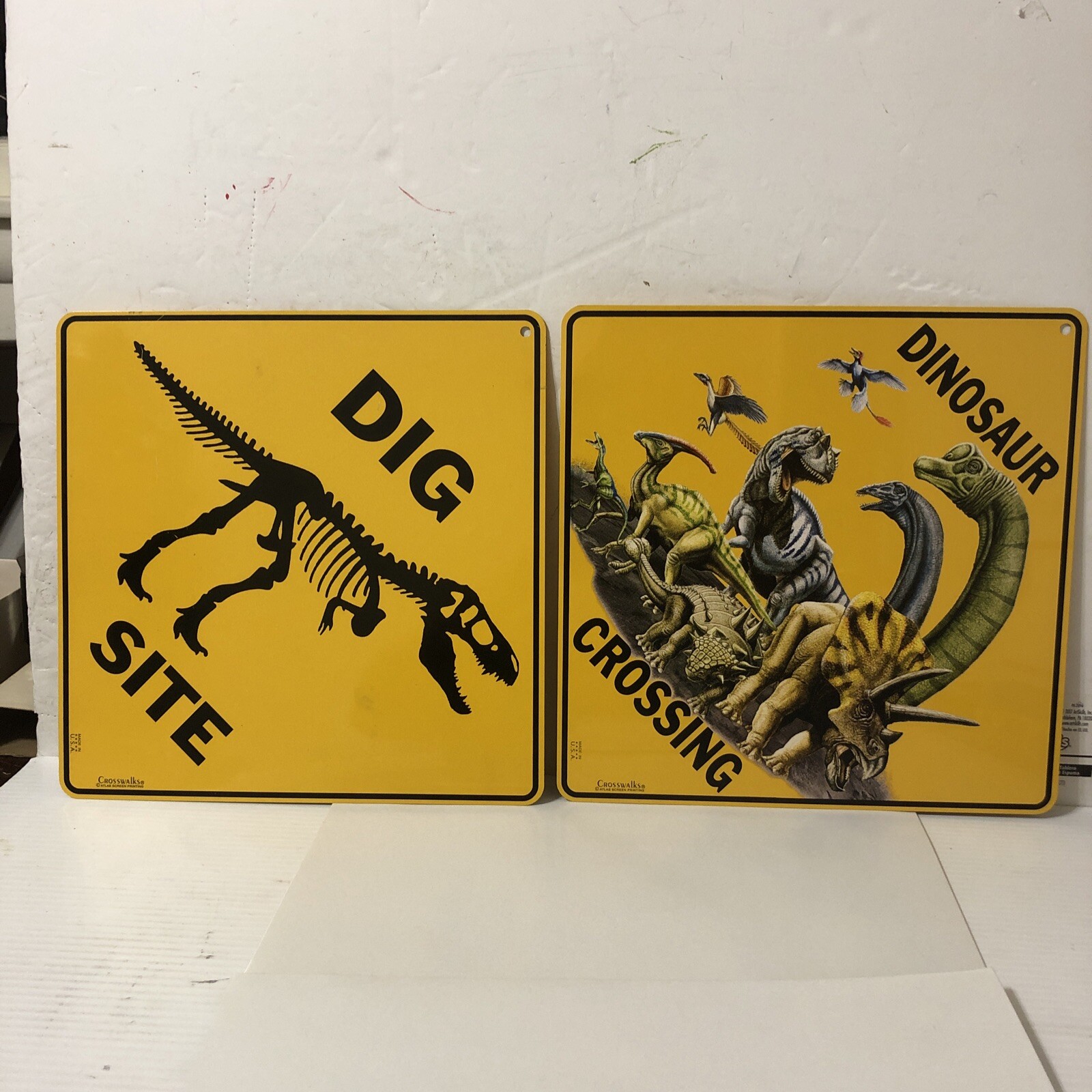 Crosswalks “Dinosaur Crossing” & Dig Site Decorative Road Signs Lot Of 2 12”X12”