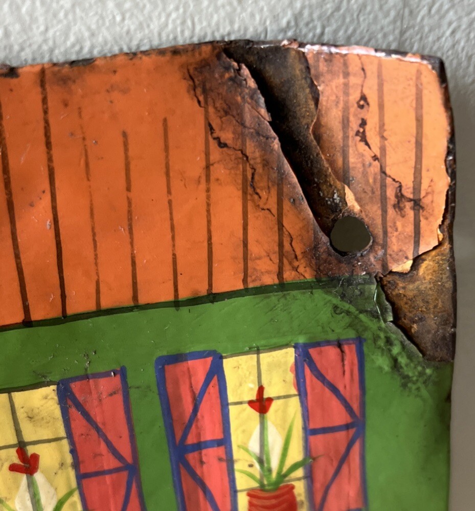 Row Houses Metal hand painted row of houses wall hanging fontaine 12 x 21 1/2