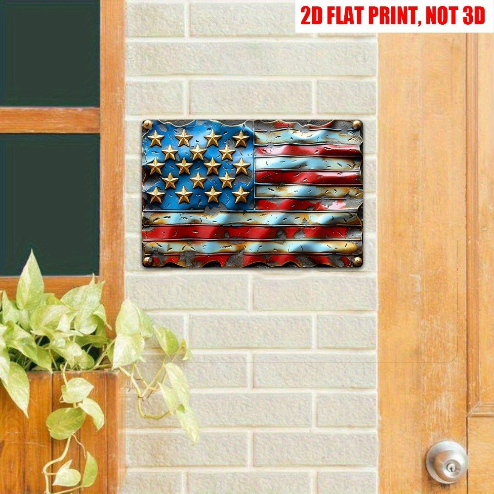 Tin Signs Vintage American Flag Metal Patriotic Sign Wall Art Decor USA July 4th