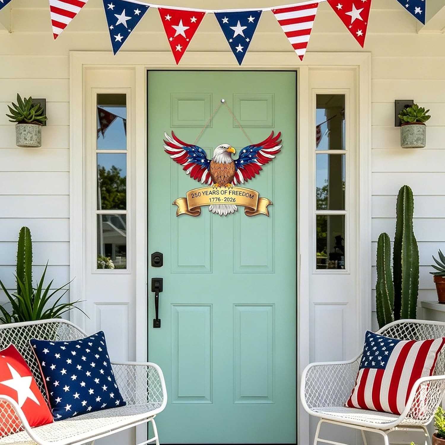250th Anniversary 4th of July Door Sign, American Eagle 1776-2026 Wreath Patriot