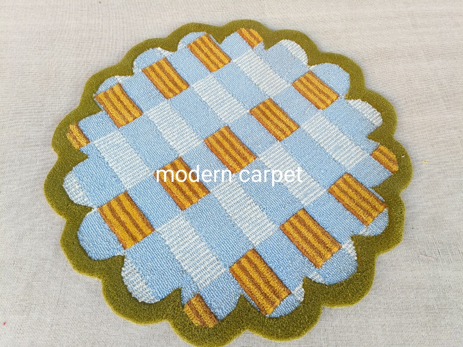 Handmade Wool Tufted Rug Mustard Blue | Modern Geometric Carpet Cozy Home Decors