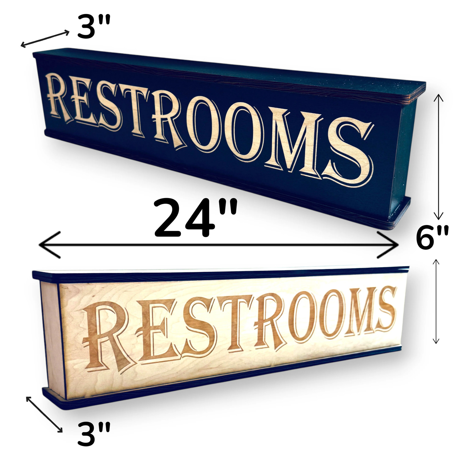 Sign – Restrooms – BLACK – With Add on – Box Sign – 24x6x3 inches