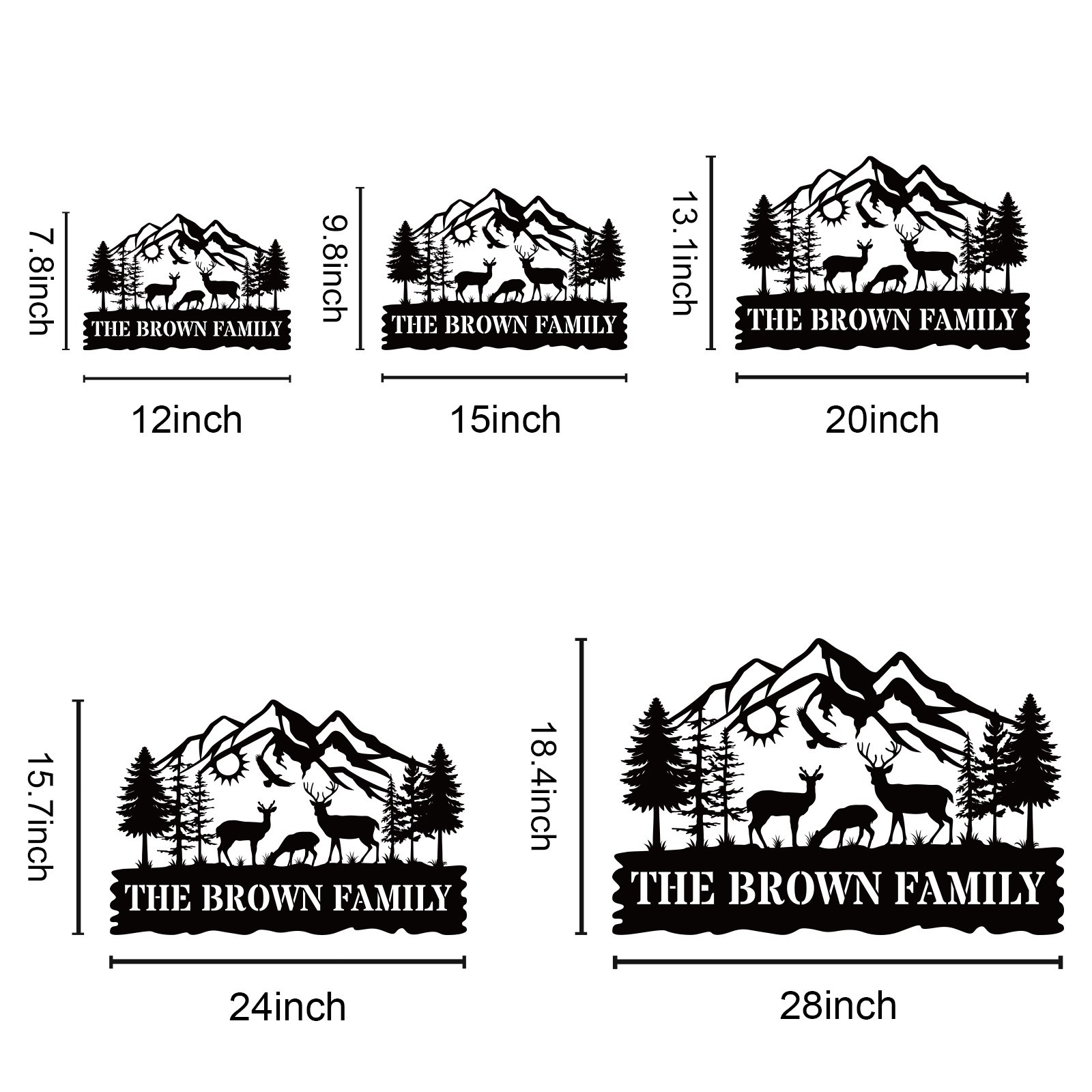 Custom Family Metal Sign, Personalized Mountain Deer Wall Art,Metal Wall Art