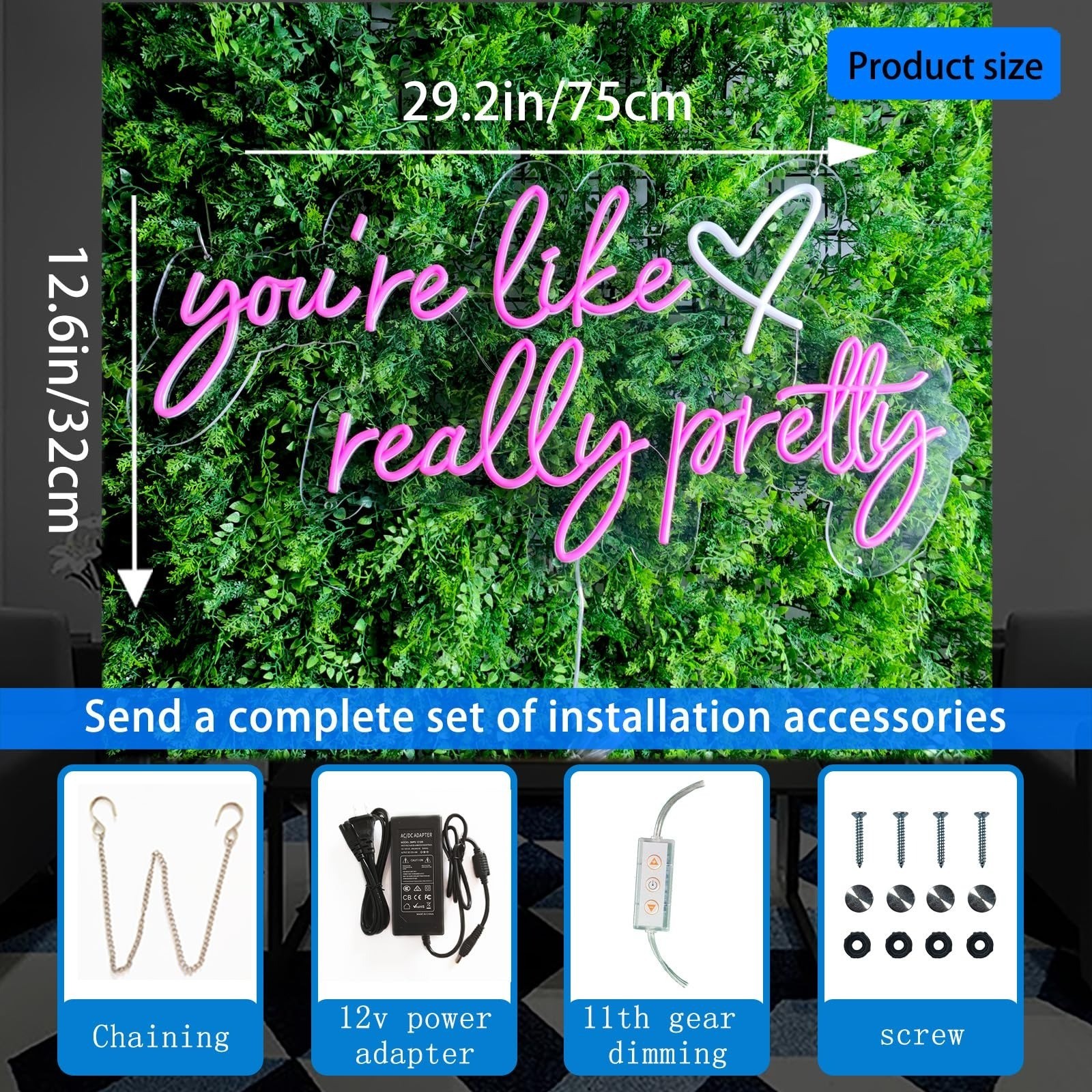 INSNEnN Your Like Really Pretty Neon Sign – Pink Wall Decor 29.5″ x 12.6″