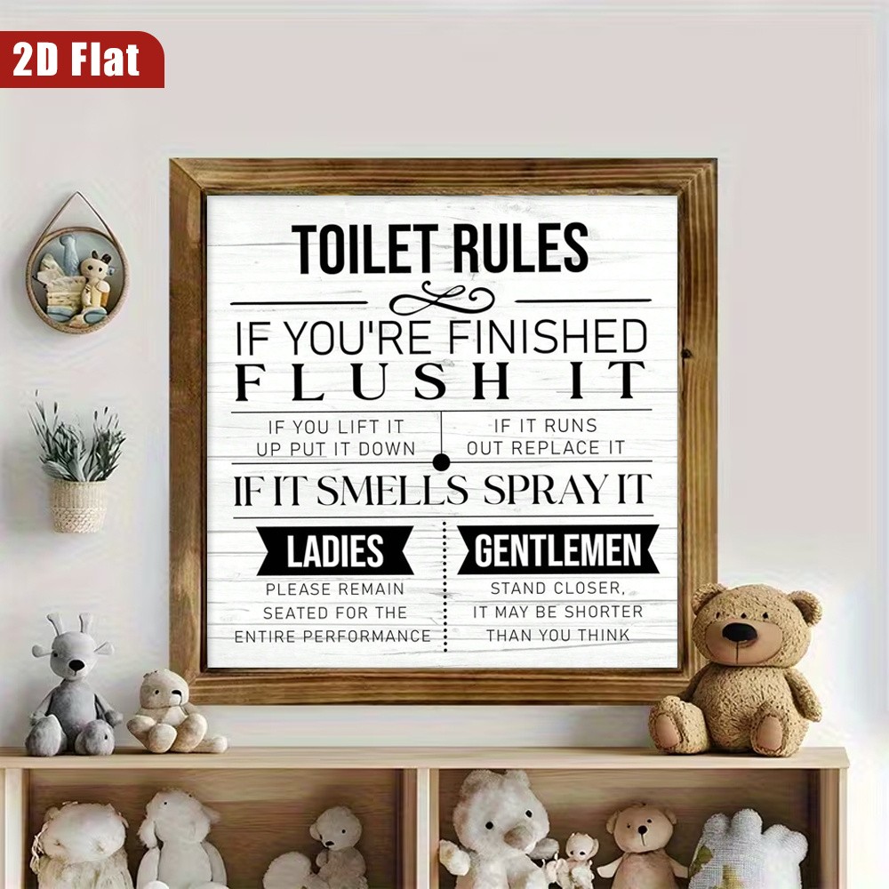 Funny Toilet Rules Distressed White Wooden Plaque Farmhouse Bathroom Wall Decor