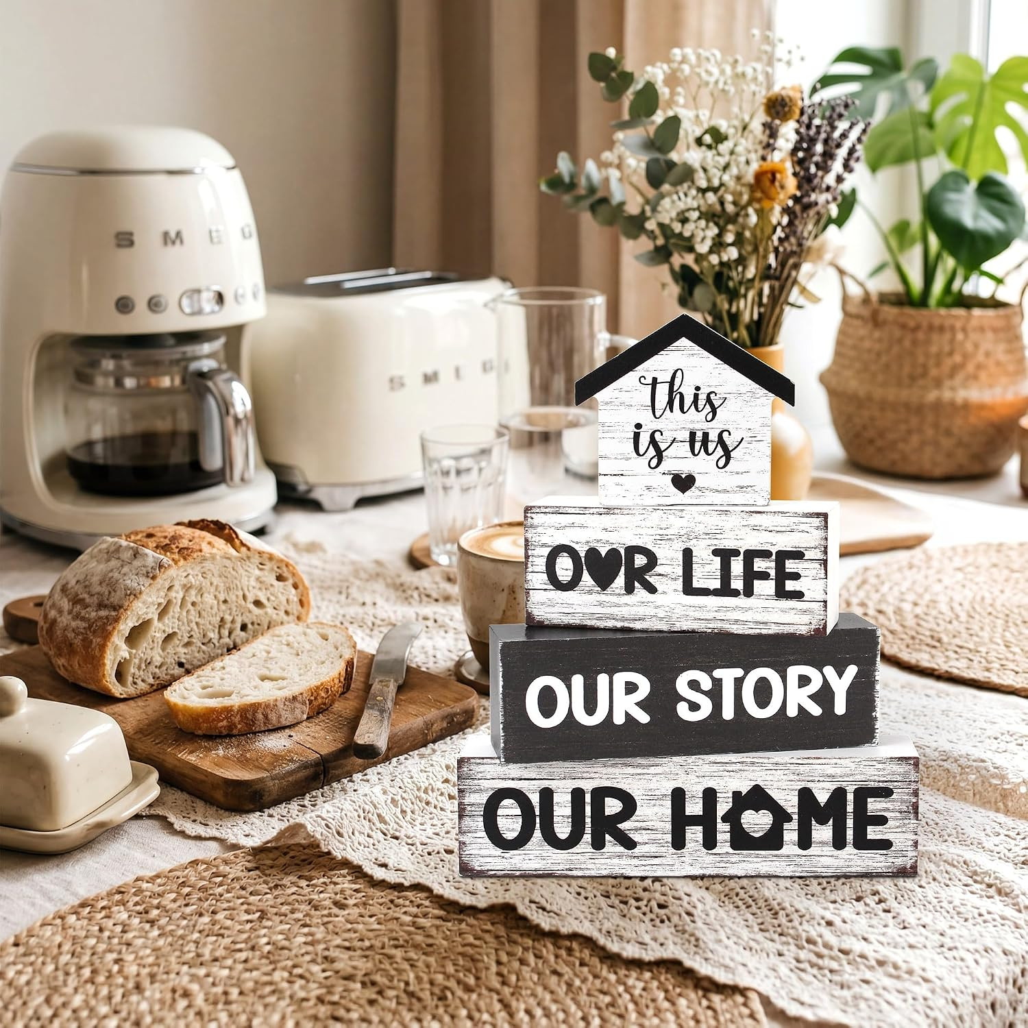 4 Pcs Farmhouse Wooden Tiered Tray Decor, Home Rustic Retro Decorations Gifts fo
