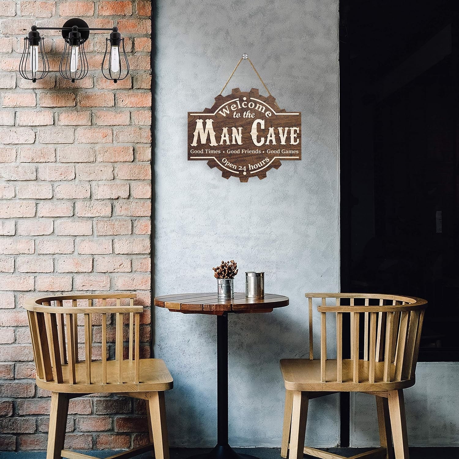 Man Cave Wooden Sign (12.3×10.2 inch), Vintage Man Cave Welcome Door Hanger, …