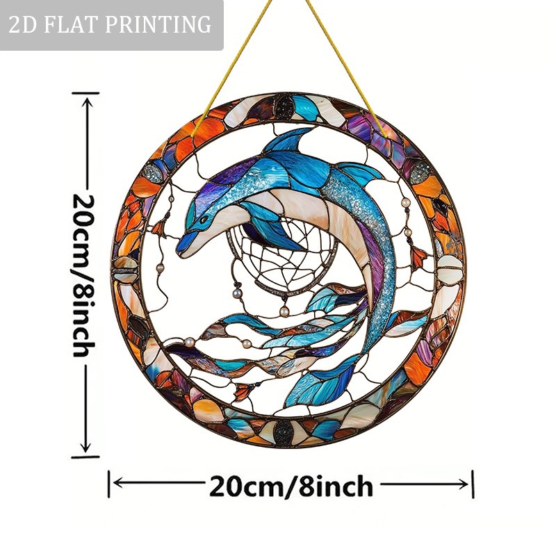 Multicolor Glass Style Acrylic Sun Catcher, Dolphin and Ocean Home Decor