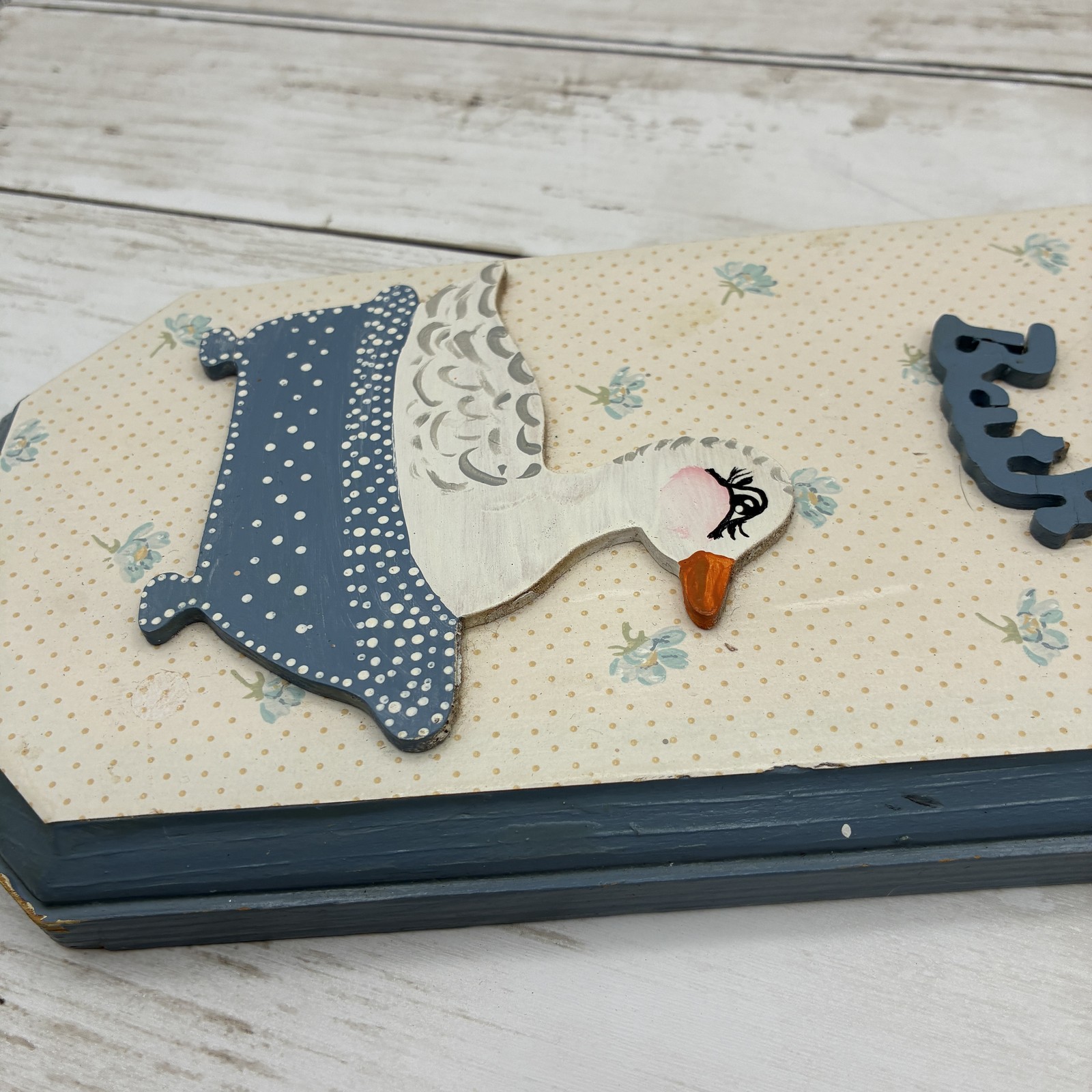 Vintage Style Country Bath Wall Plaque Decor Goose in Bathtub Handmade Wood Sign