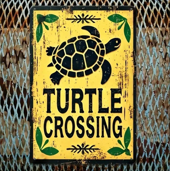 Vintage Turtle Crossing Metal Sign Rustic Yard & Garden Decor Weatherproof
