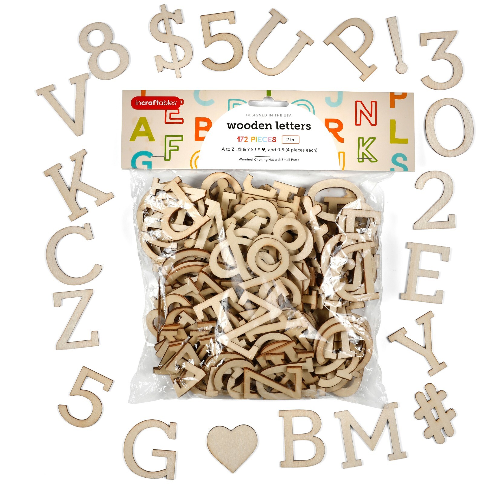 Wooden A-Z Alphabet Letters, Numbers & Symbols for Crafts (2 inch – 172pcs)