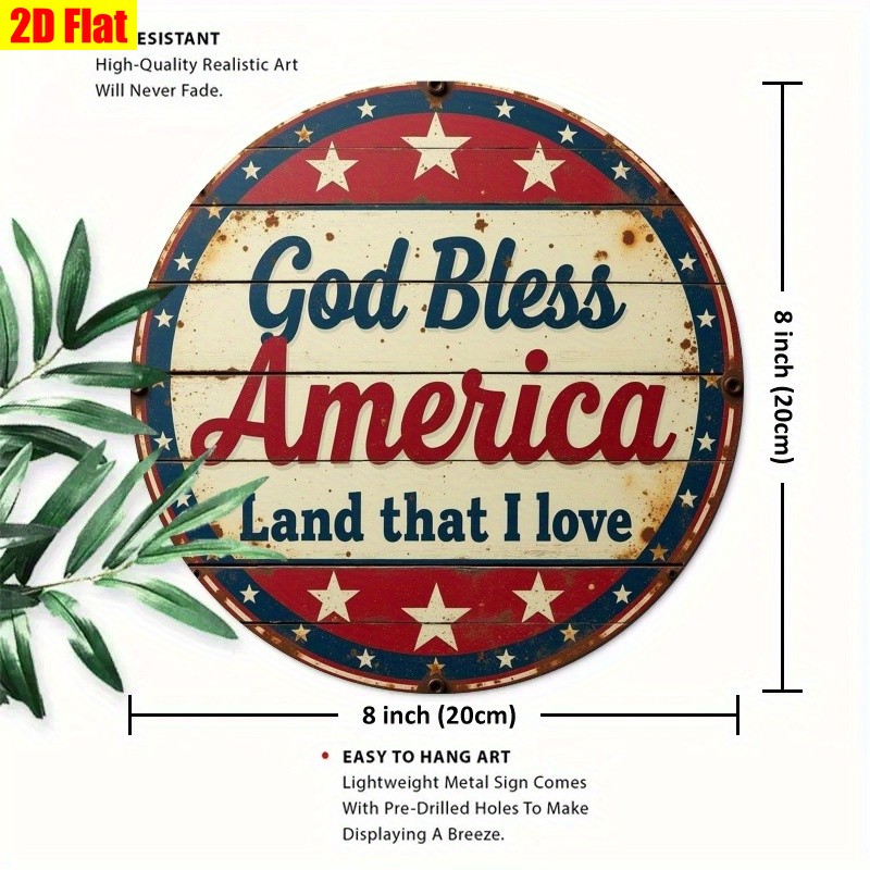 Distressed Metal Sign God Bless America USA Flag Fourth of July Patriotic Decor