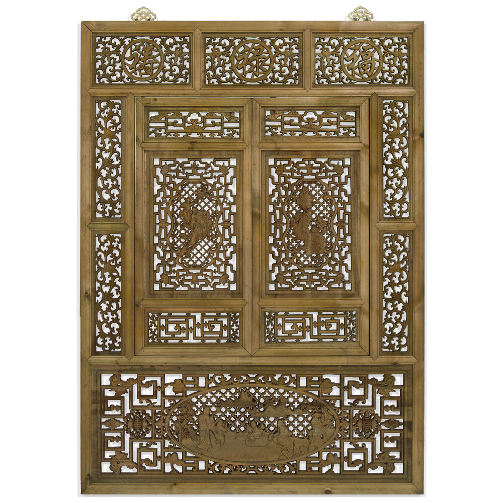 US SELLER – Cedar wood Lattice Window Shutter with Court Yard Asian Wall Plaque