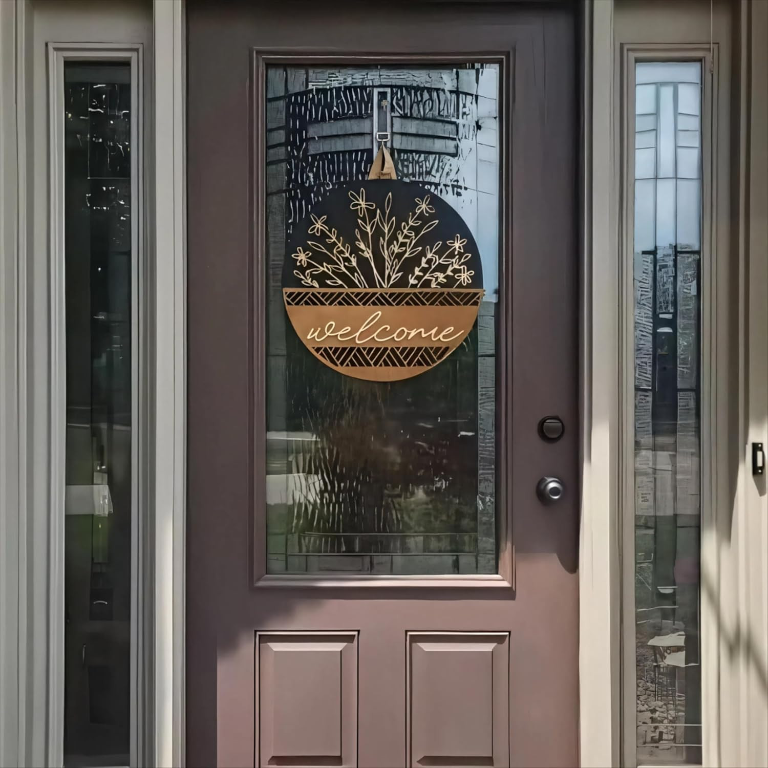 3D Welcome Sign for Front Door, Rustic round Wood Wreaths Wall Hanging Modern
