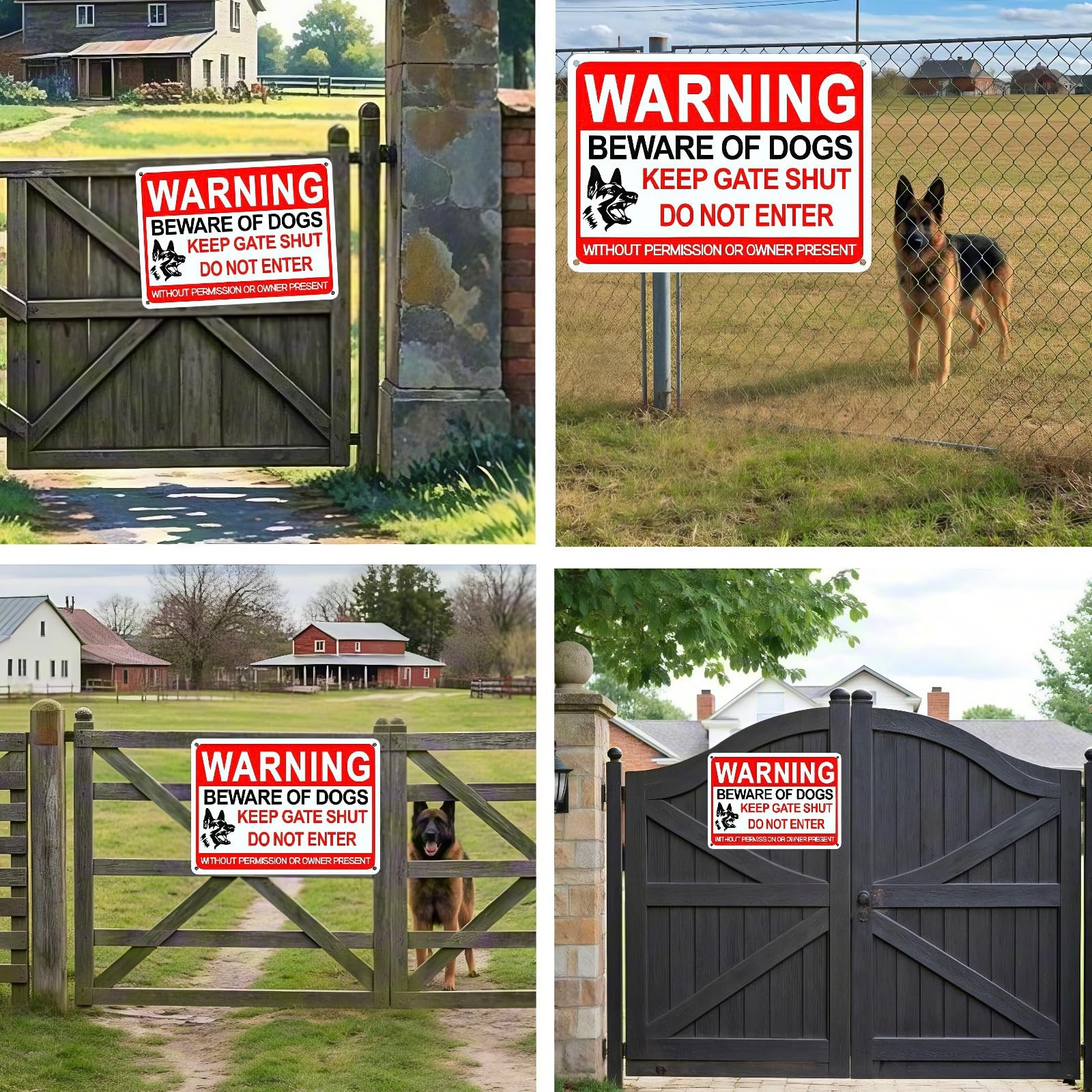 4 Pack Beware Of Dog Sign,12×8 Inches, With 12×8 red, white