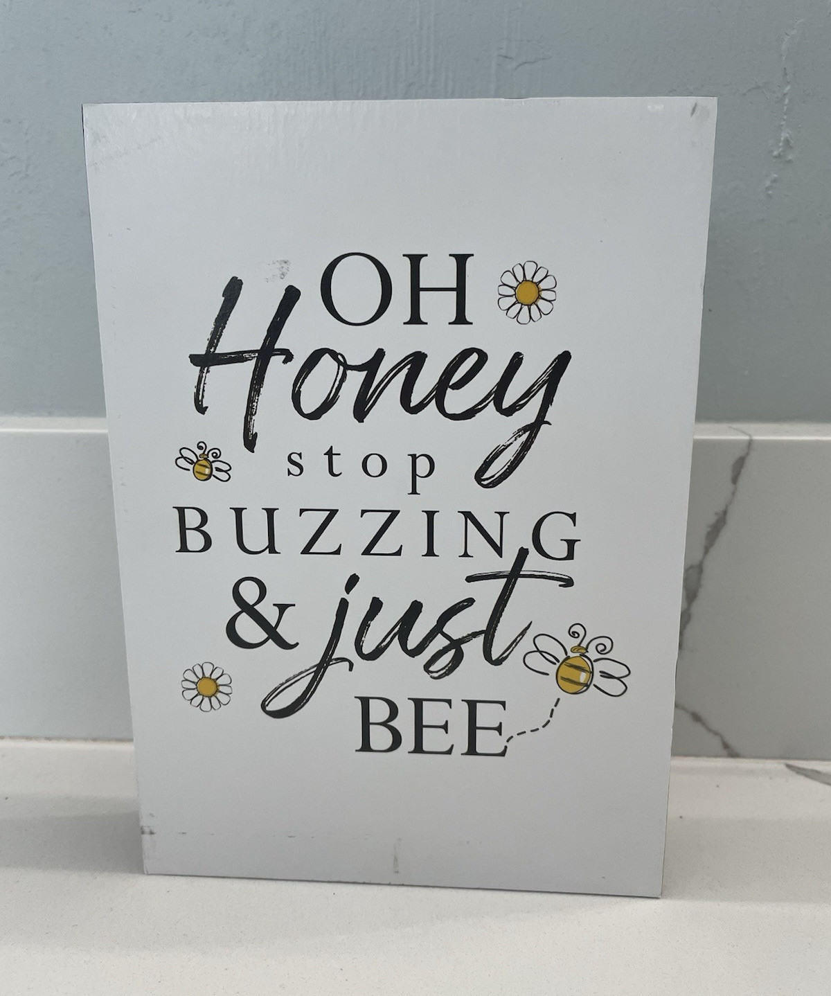 Farmhouse Wooden Wall Sign “Oh Honey Stop Buzzing & Just Bee” White Painted