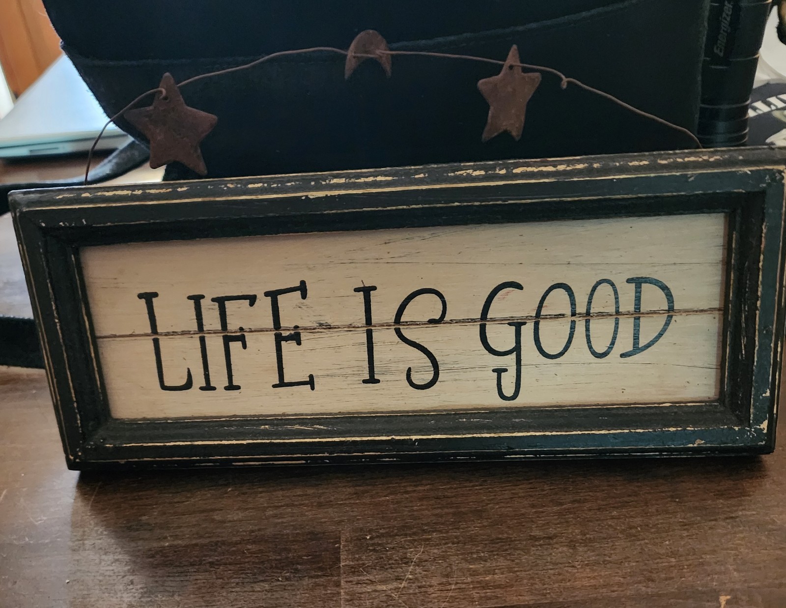Distressed Rustic Wood Framed Sign Plaque “LIFE IS GOOD” Black/White