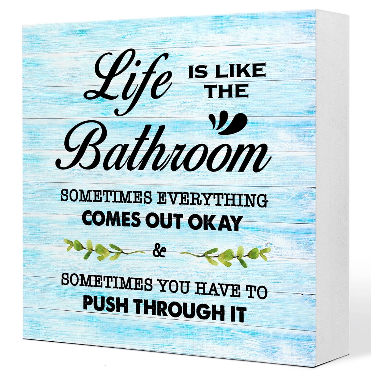 Blue Wood Life is Like The Bathroom Wooden Box Sign Desk Decor,Funny Bathroom…