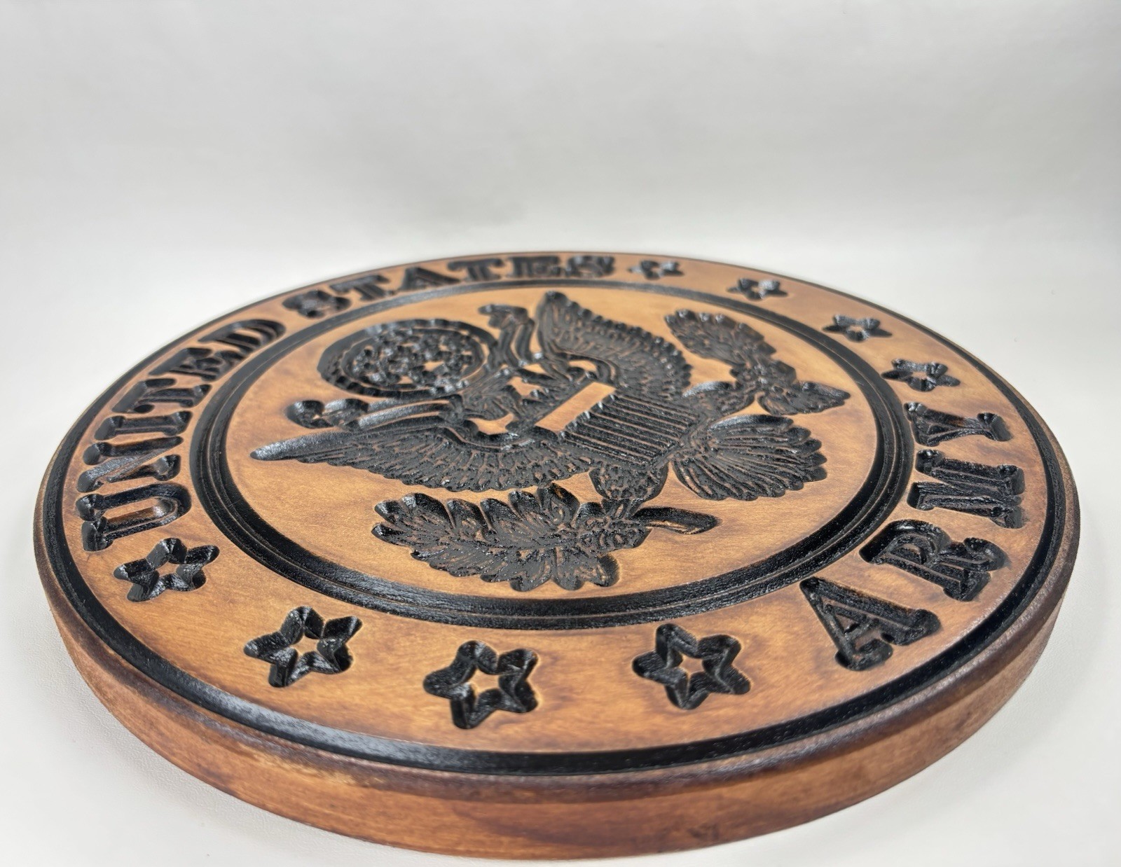 United States Army Engraved Round Wooden Wall Hanging Art Memorabilia Plaque