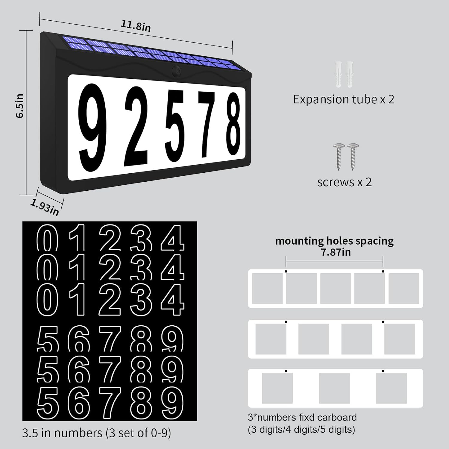 Solar Address Sign, Lighted Address Plaque Outdoor Waterproof, Illuminated RGBW