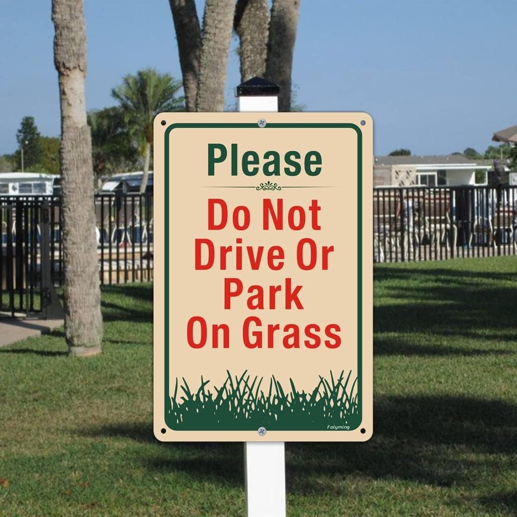 2 Pack Please Do Not Drive Or Park On Grass Yard Signs 12 x 8 Inches No Parki…