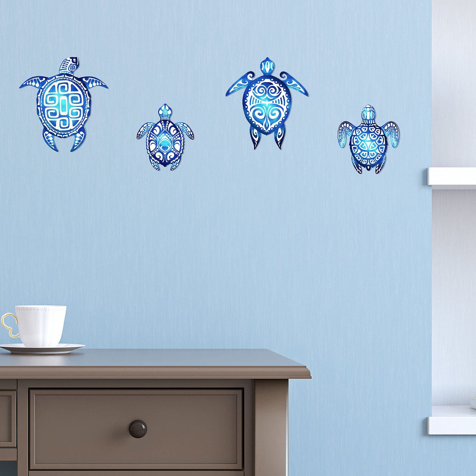 4 Pack Sea Turtle Bathroom Wall Decor Ocean Beach Theme Wall Art for Home Spa