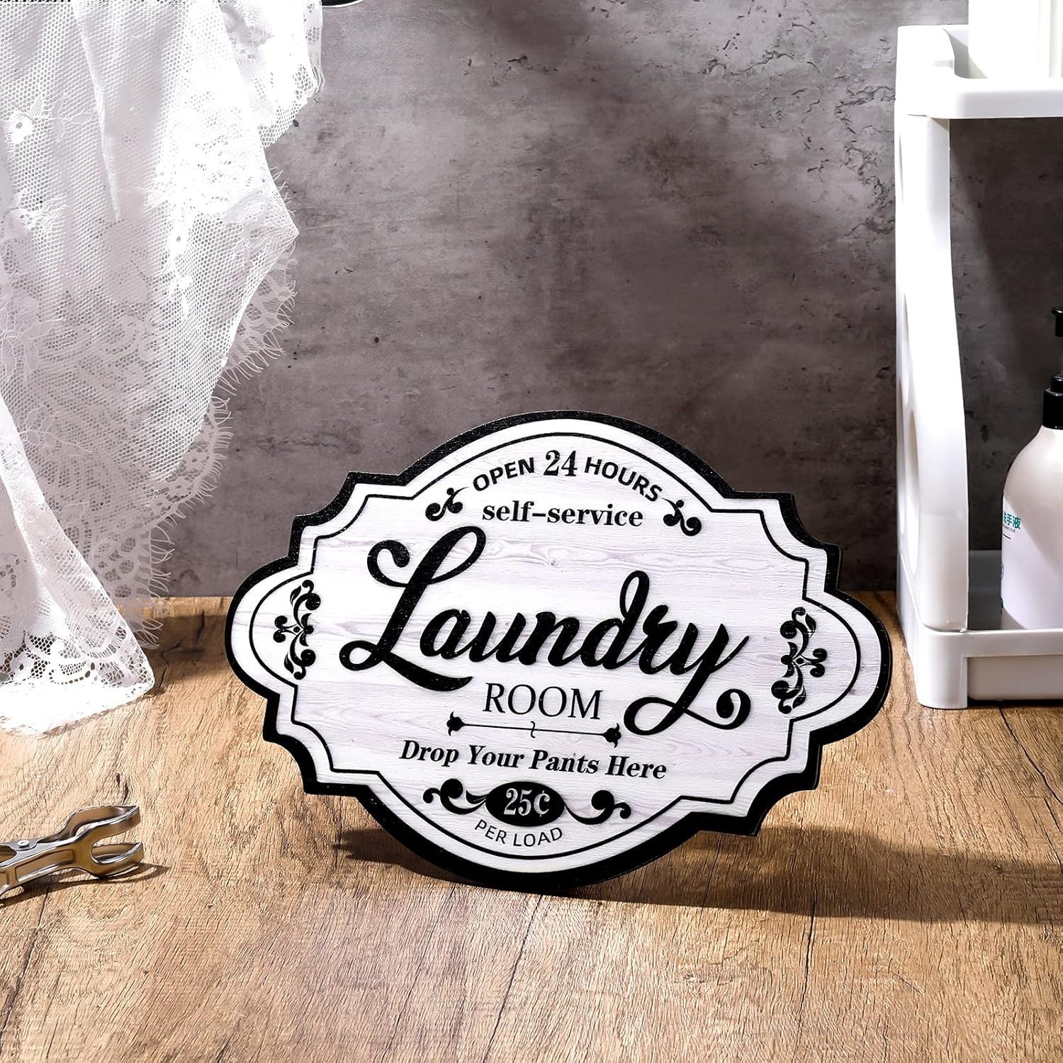 Rustic Vintage Wood Laundry Room Wall Sign for Home Decor, 12×8 Inches