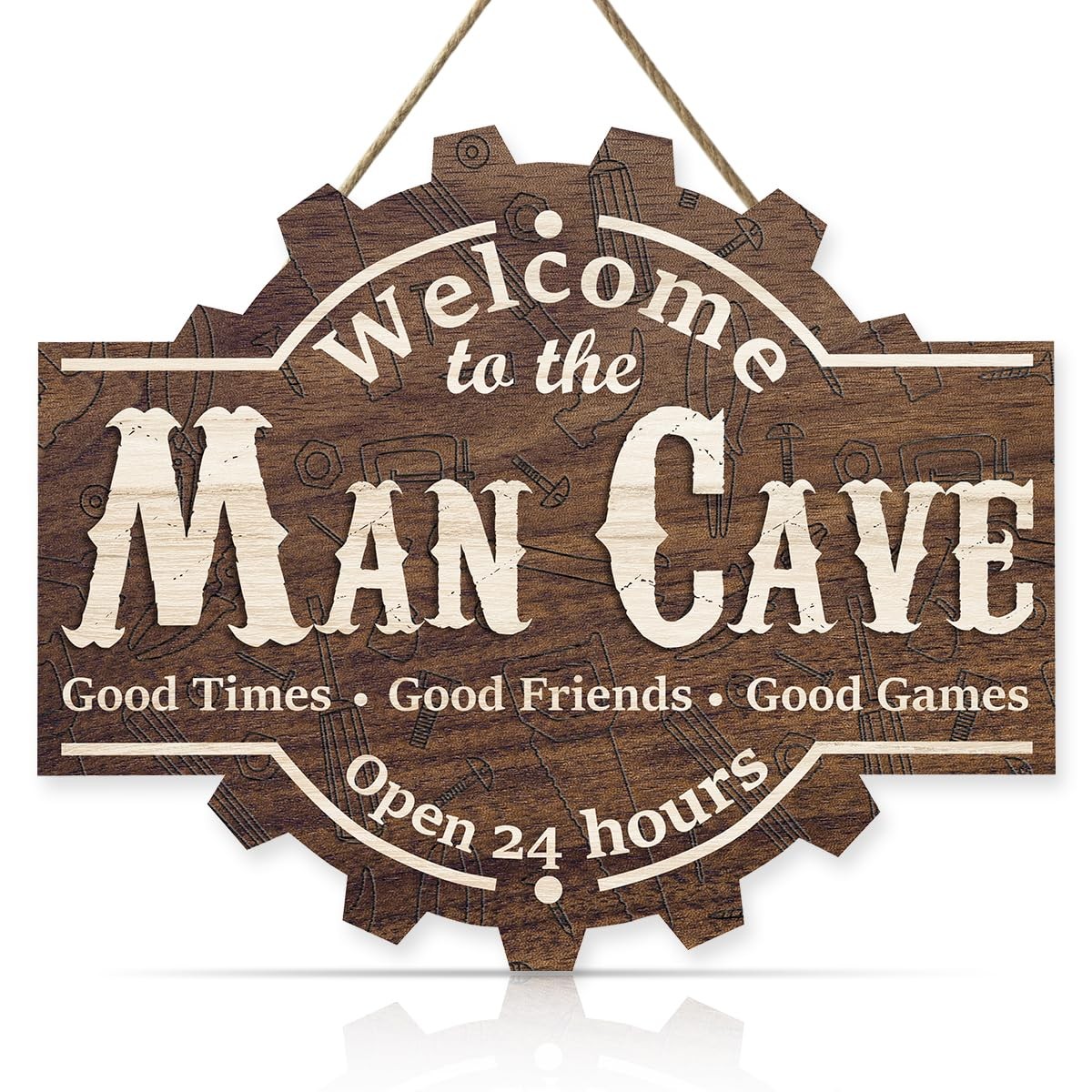 Man Cave Wooden Sign (12.3×10.2 inch), Vintage Man Cave Welcome Door Hanger, …