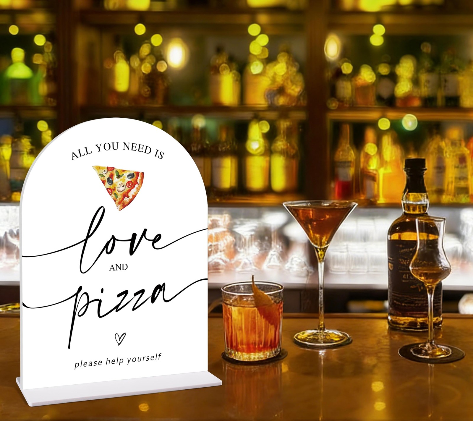 Pizza Bar Table Sign – All you need is Love and Pizza, 6×8 Acrylic Sign, Perf…