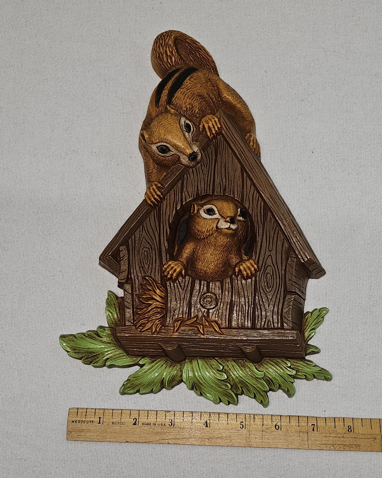 Vintage Homco Squirrel Bird House Art Plaque 1970s Nature