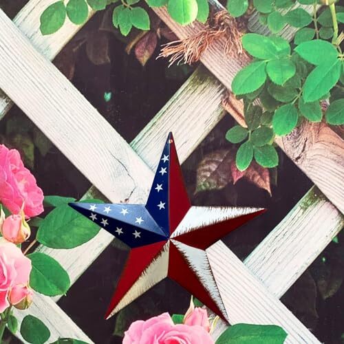 Rainbow Handcrafts Rustic Metal 3D Barn Star Patriotic Wall 8in Multicolor