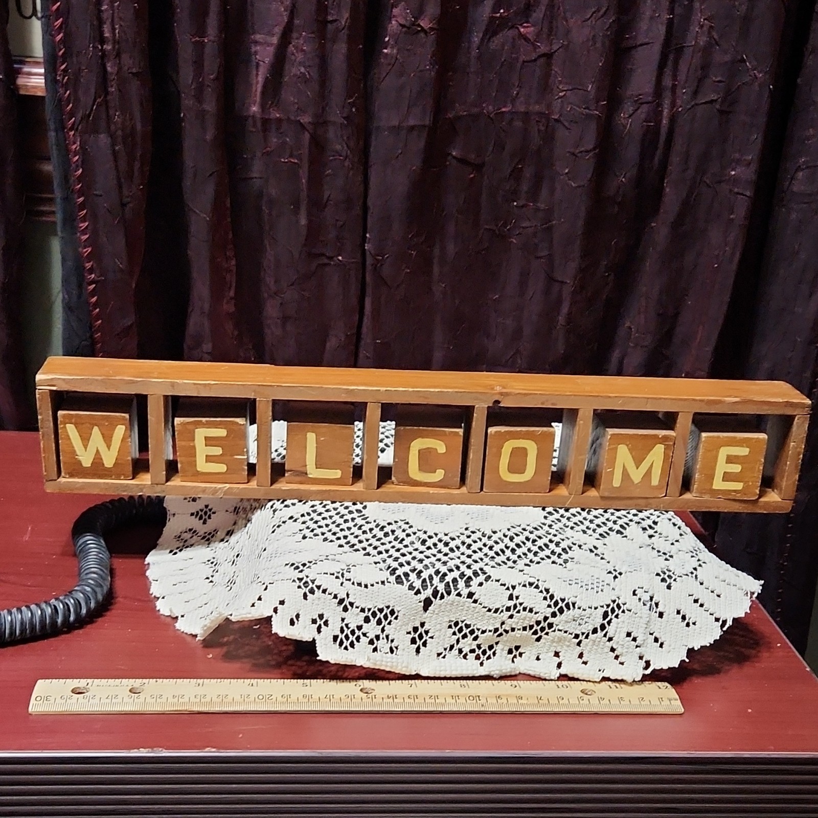 Wood Decorative Welcome Painted Rectangular Freestanding Handmade Sign Medium