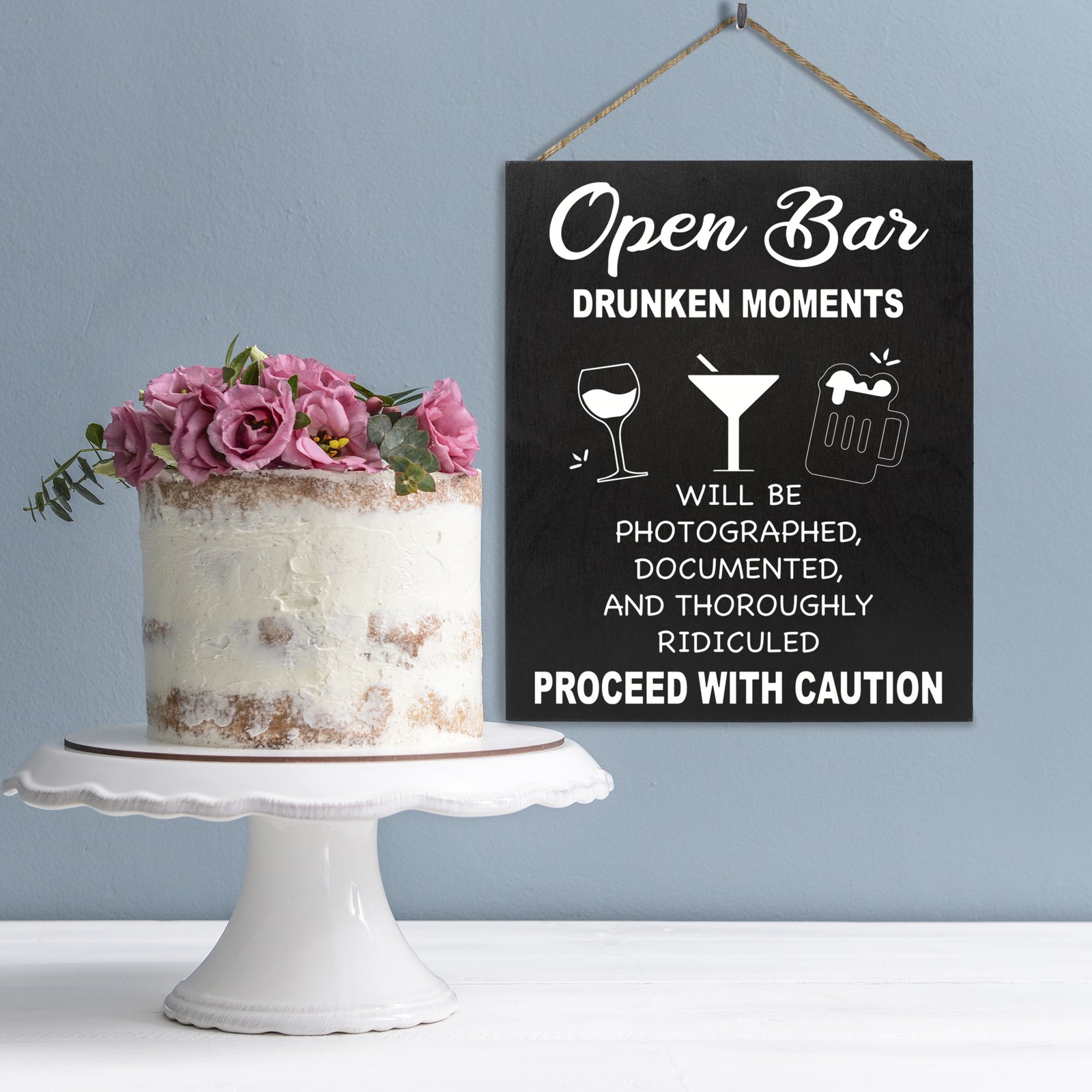 JG Open Bar Wedding Sign, Wedding Reception Signs Drunken Moments (Black)
