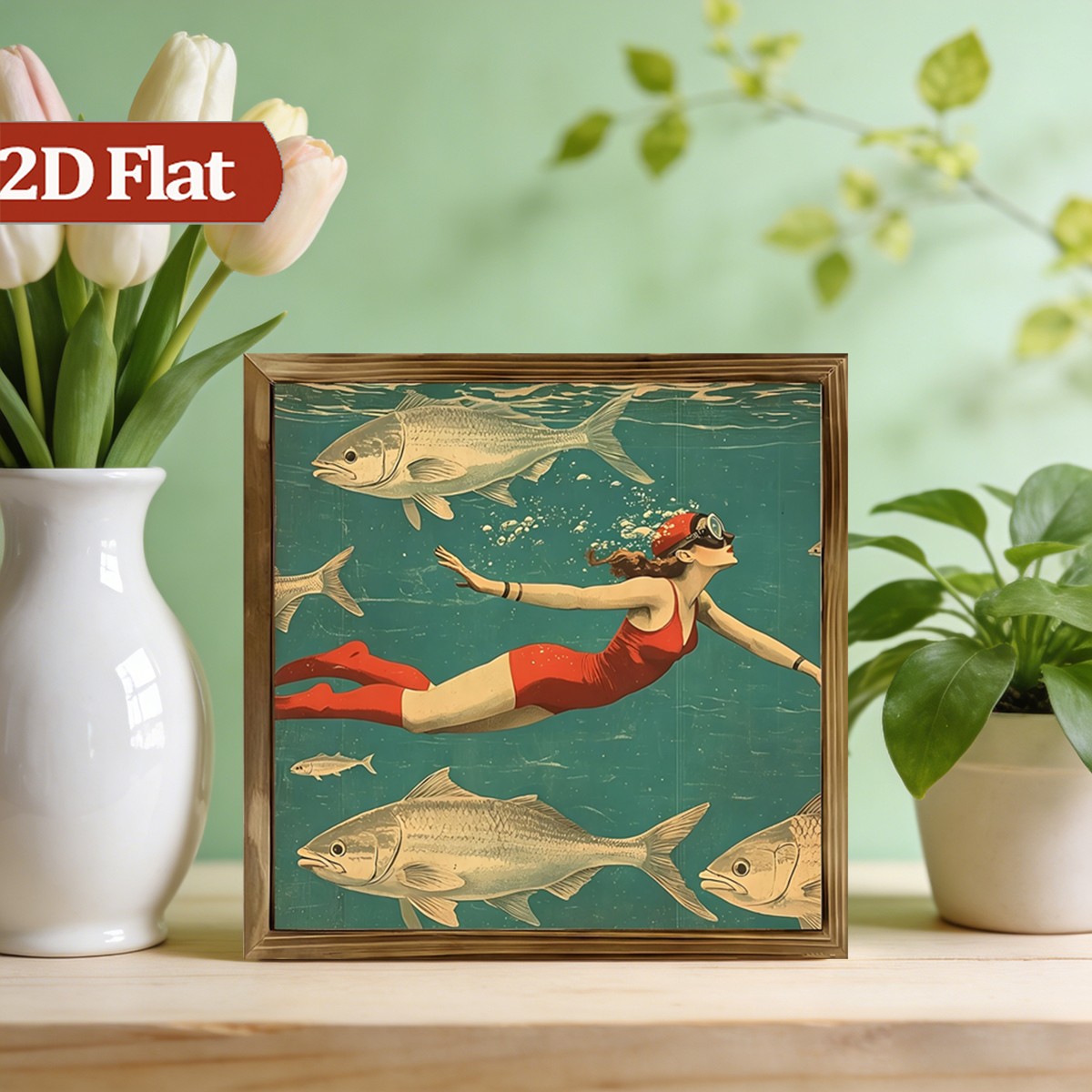 Vintage Swimming-themed Illustrated Wooden Plaque Decor for Home Nautical Style