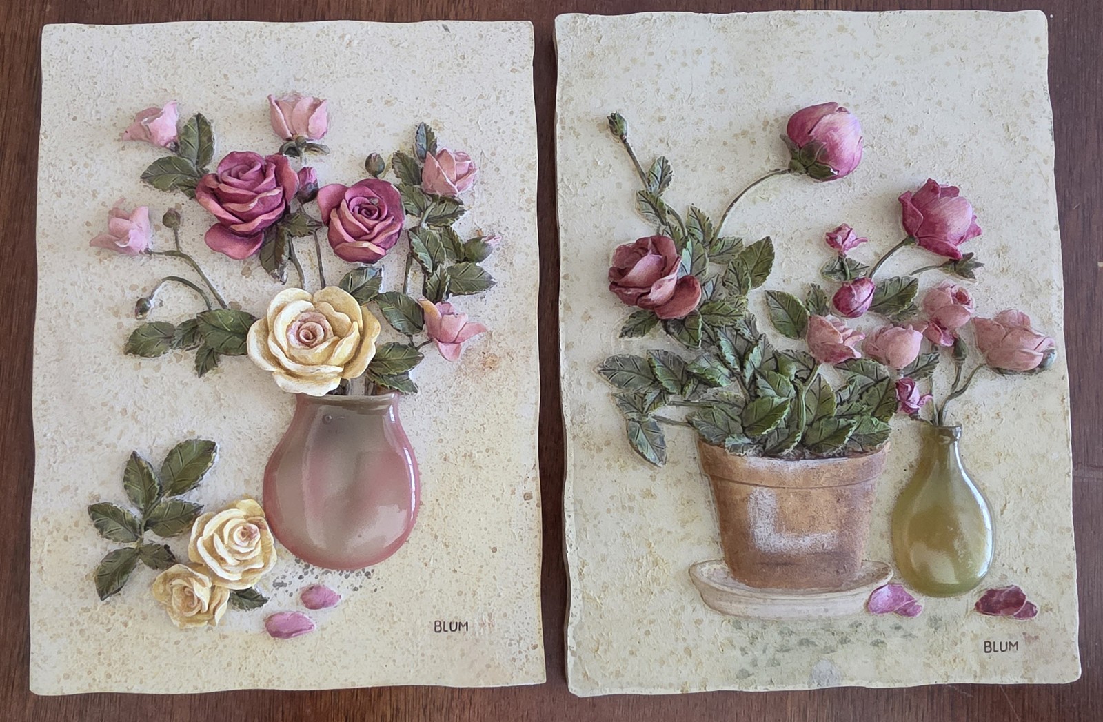 Vintage Blum Set of 2 Multicolor 3-D Wall Decor Home Decorative Accent Piece