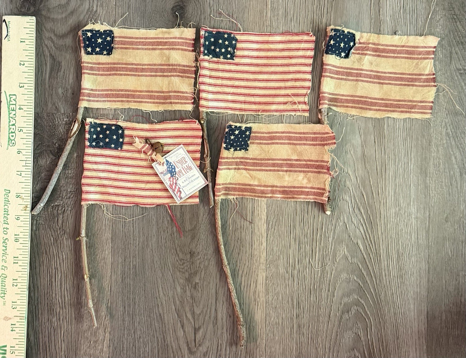 5 Rustic Grubby Primitive Style American Flags Small Decor Handmade Staind USA