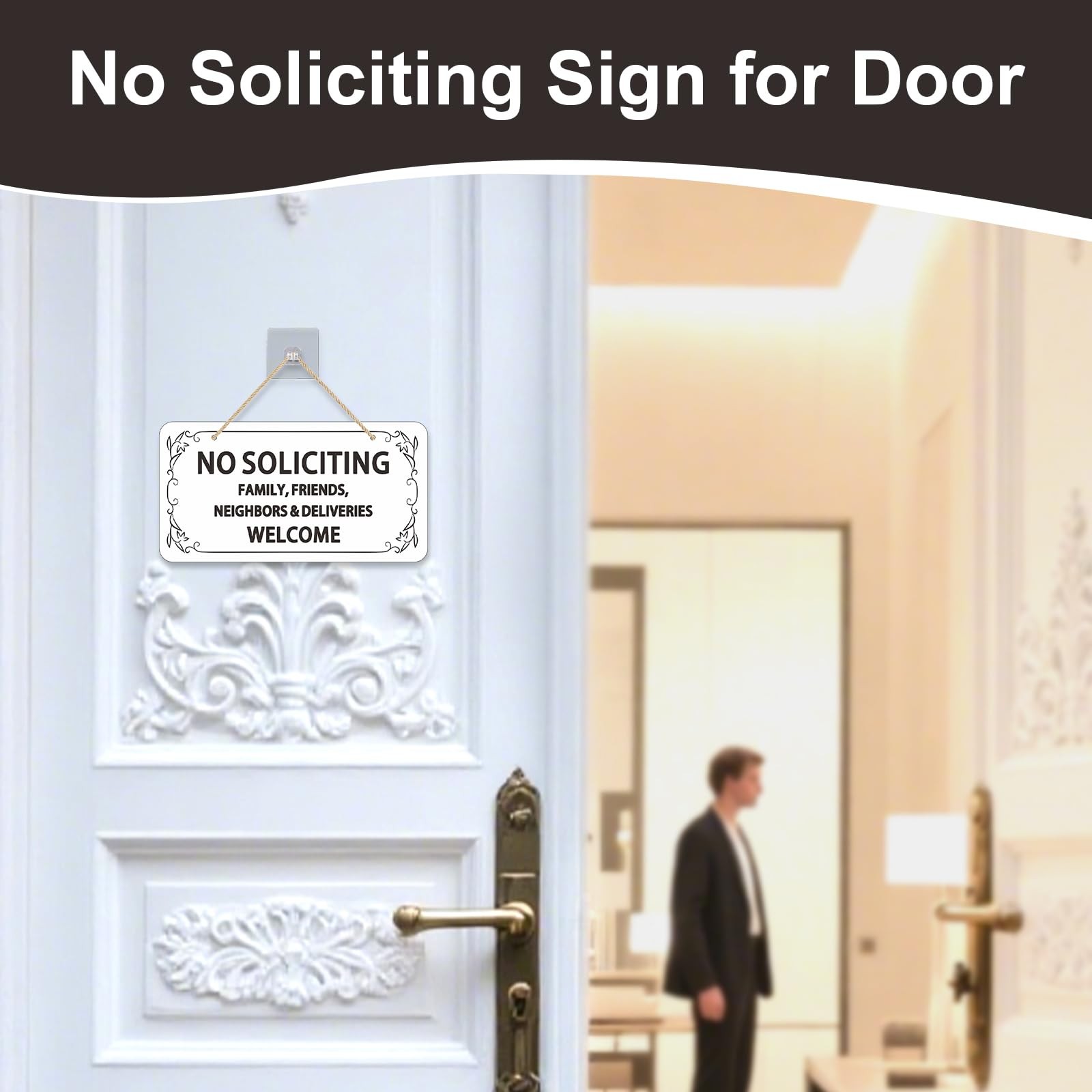 (2 Pack) Wooden No Soliciting 10×5 inches, Sign White