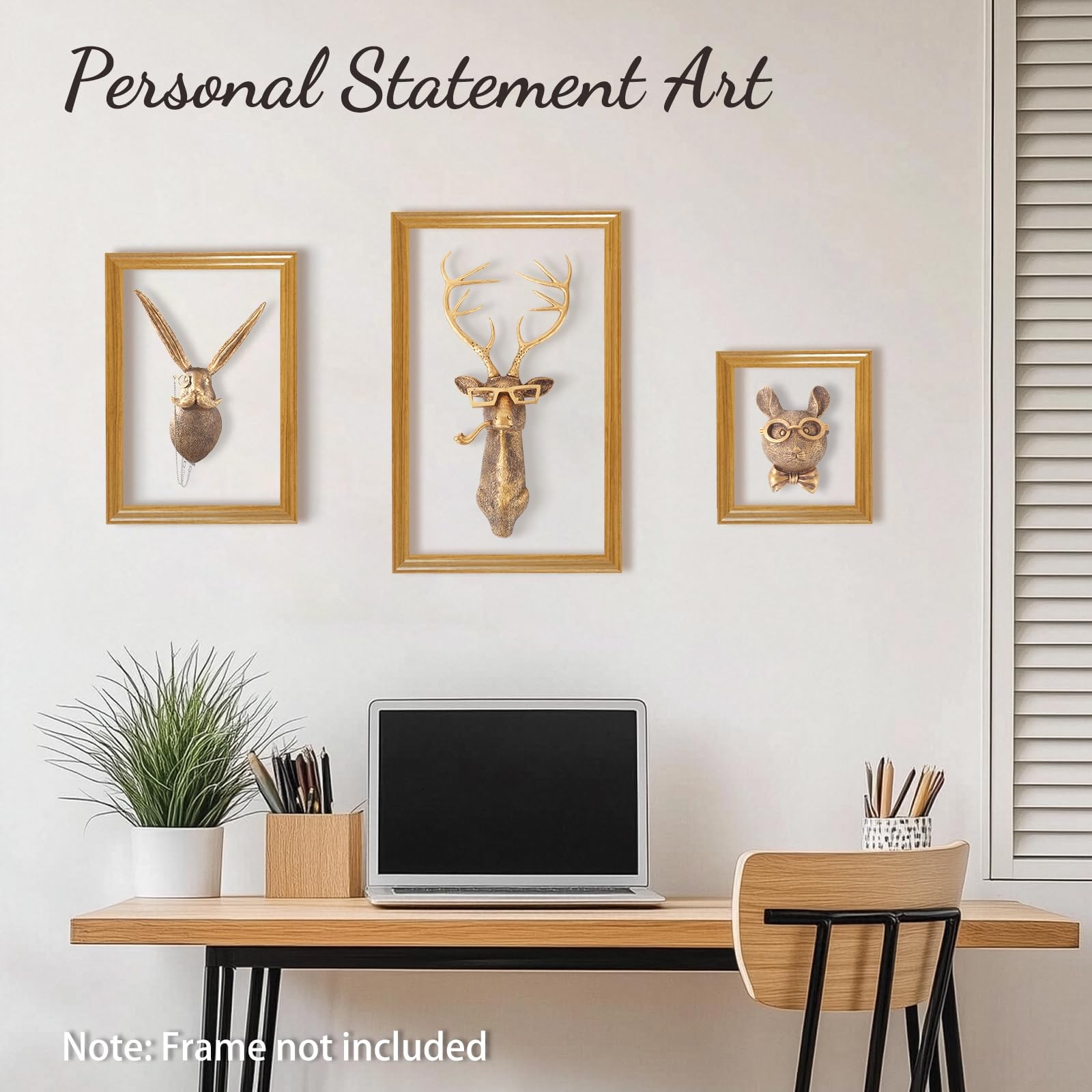 5 PCS Animal Head Wall Decor Gold Sculpture Modern Office Bedroom Art Mount