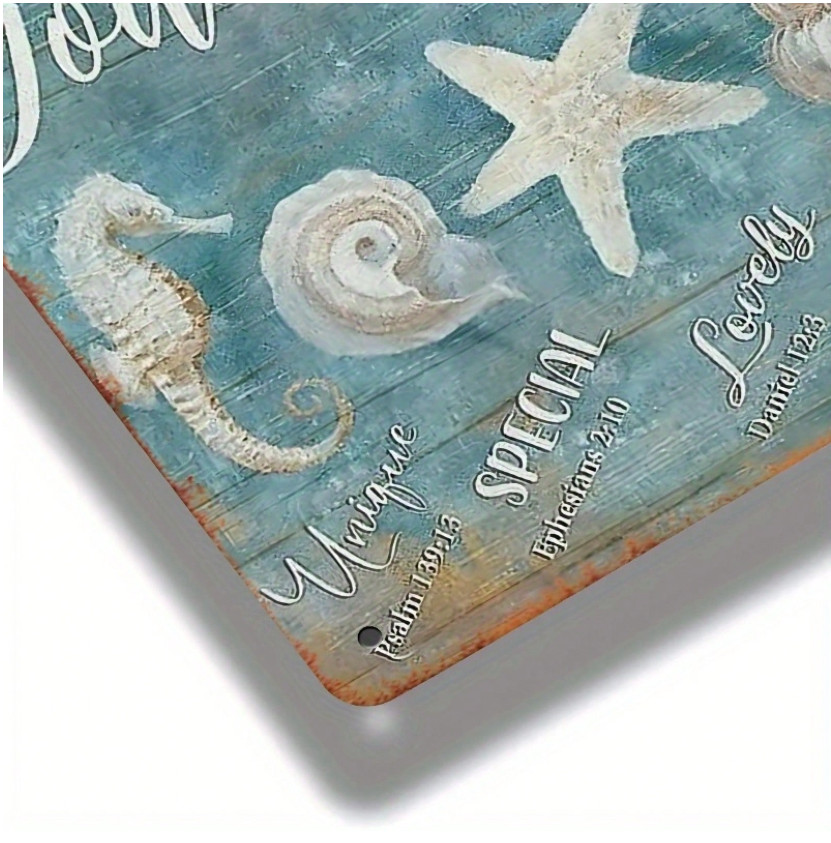 Vintage Coastal Metal Wall Art Bible Verse Seashell Starfish Beach Sign