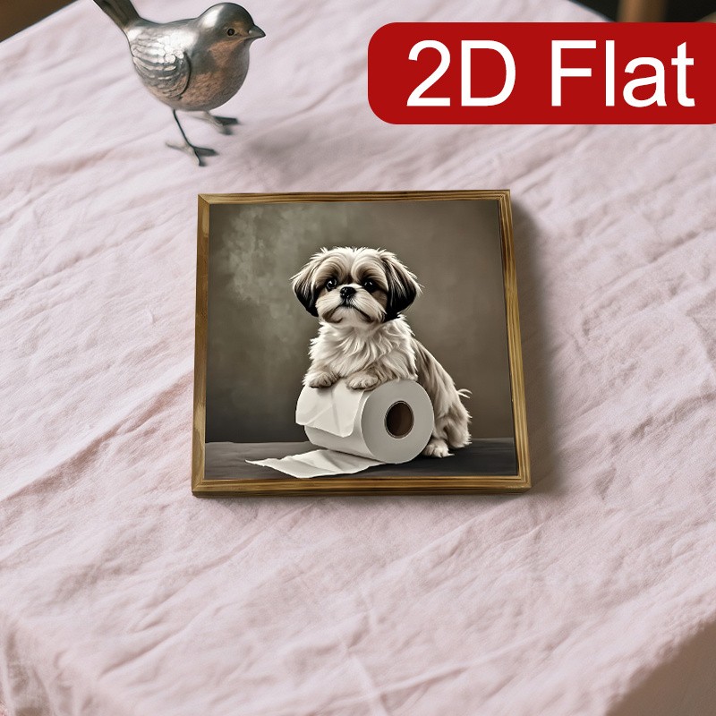 Muted Tone Shih Tzu Dog Toilet Paper Farmhouse Bathroom Tabletop Wooden Sign